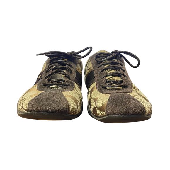 Coach Signature Canvas Logo Print Suede Trim Lace Up Jayme Sneaker Brown 7.5 - Picture 6 of 10